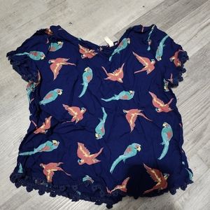 Navy Blue Tropical Birds Crop Top